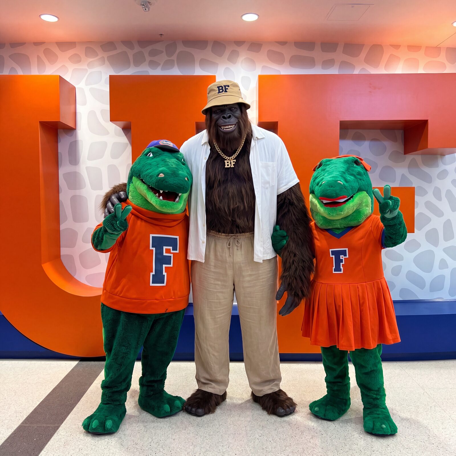 Bigfoot with UF Gators mascots